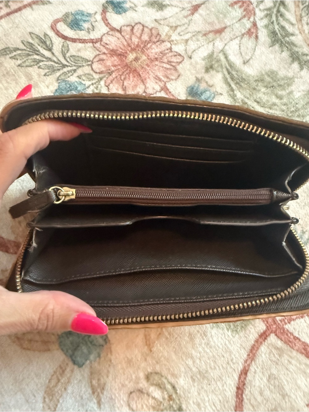 Michael Kors Dark Brown Logo Zip-Around Wallet with Gold Plaque - Picture 6 of 7